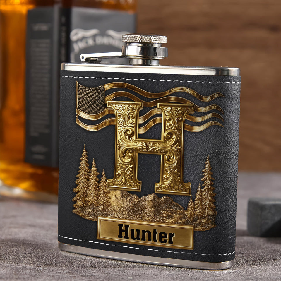 Custom Initial Gift For Him - Personalized Whisky Hip Flask