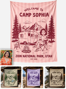 Welcome To Our Campsite - Personalized Camping Wall Tapestry