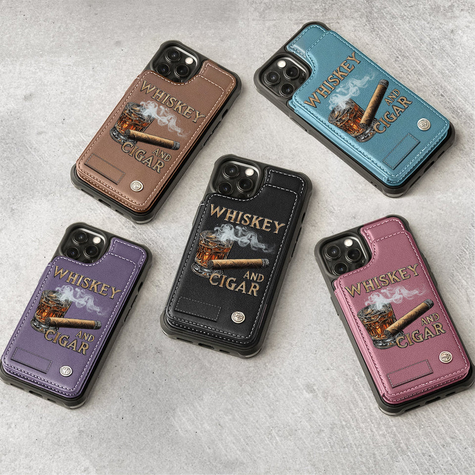 Whiskey And Cigar - Personalized Whisky Wallet Phone Case