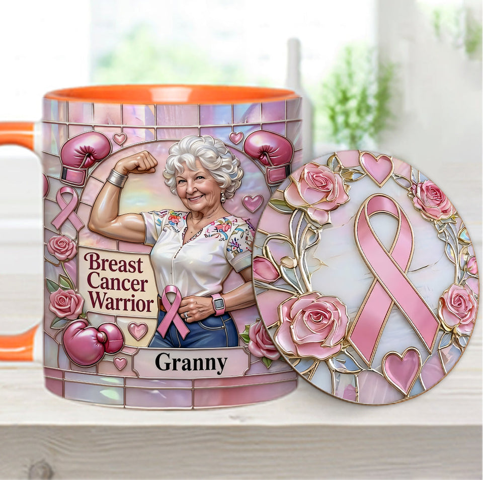 I'm A Warrior - Personalized Breast Cancer Awareness Accent Mug & Coaster