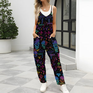 Mushroom & Skull - Personalized Hippie Loose-Fit Overalls/ Rompers
