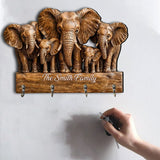 Elephant Family - Personalized Elephant Custom Shaped Hanging Rack