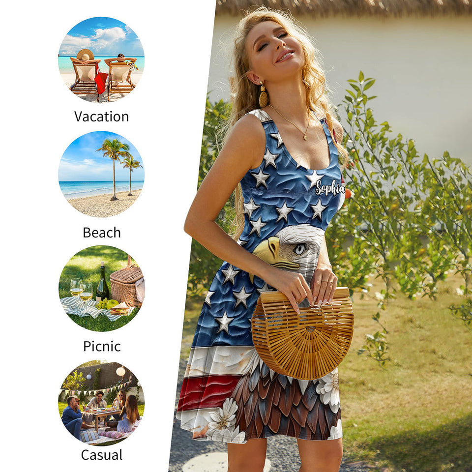 God Bless America - Personalized Bald Eagle Sleeveless Dress