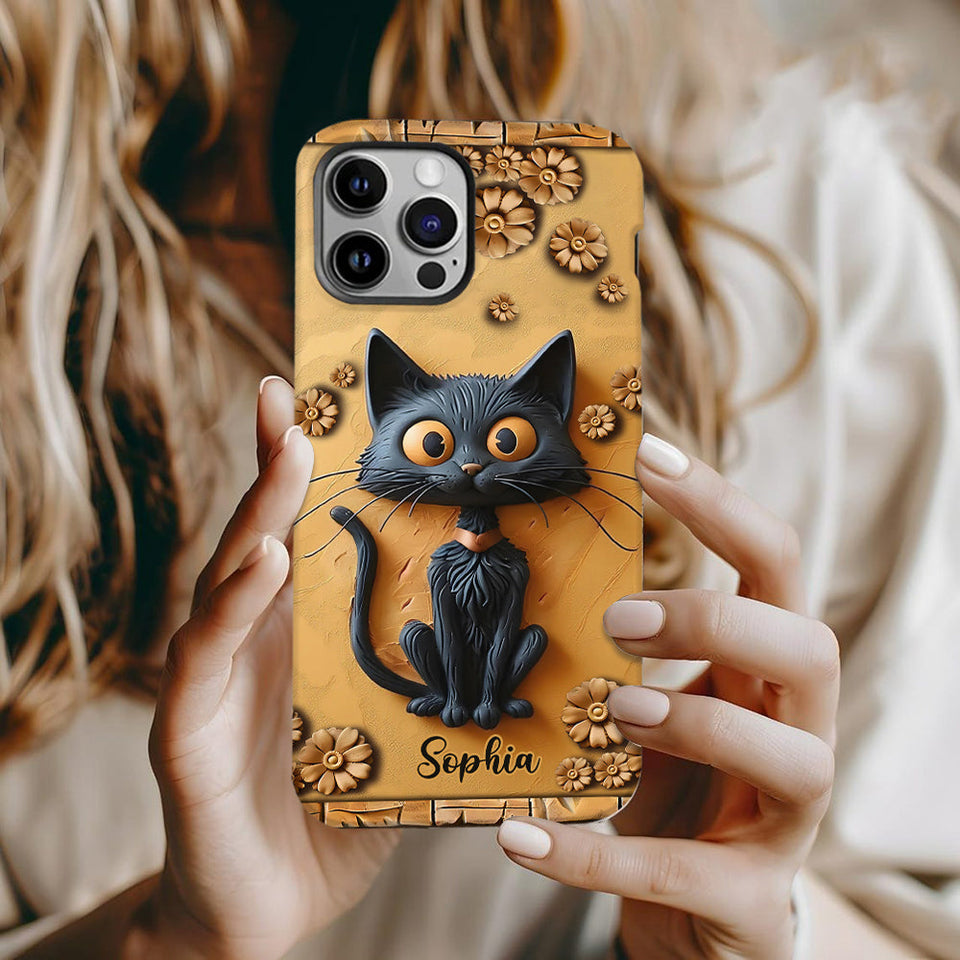Cute Black Cat - Personalized Black Cat Full Print Phone Case