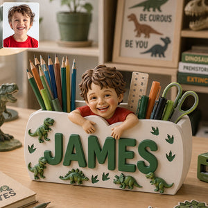 Special Name Wooden Pen Holder - Personalized Kid Wooden Desk Organizer
