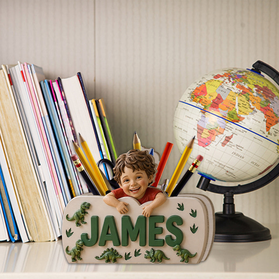 Special Name Wooden Pen Holder - Personalized Kid Wooden Desk Organizer
