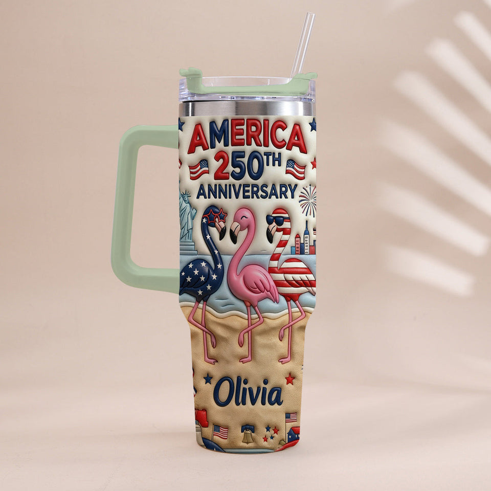 Patriotic Flamingo - Personalized Flamingo Tumbler With Handle
