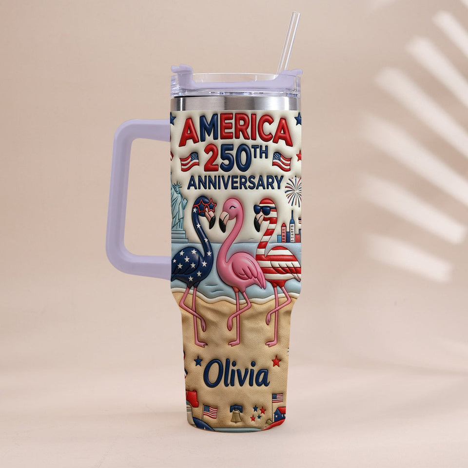 Patriotic Flamingo - Personalized Flamingo Tumbler With Handle