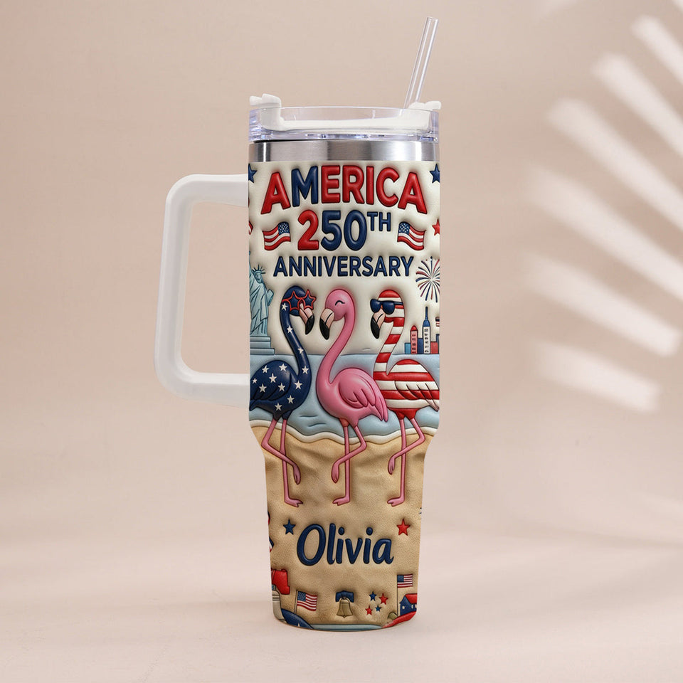 Patriotic Flamingo - Personalized Flamingo Tumbler With Handle