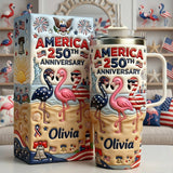 Patriotic Flamingo - Personalized Flamingo Tumbler With Handle