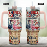 Patriotic Flamingo - Personalized Flamingo Tumbler With Handle