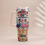 Patriotic Flamingo - Personalized Flamingo Tumbler With Handle