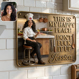 Kitchen Is My Happy Place - Personalized Cooking 3D Printed Cut Metal Sign