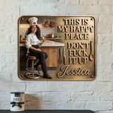 Kitchen Is My Happy Place - Personalized Cooking 3D Printed Cut Metal Sign