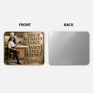 Kitchen Is My Happy Place - Personalized Cooking 3D Printed Cut Metal Sign
