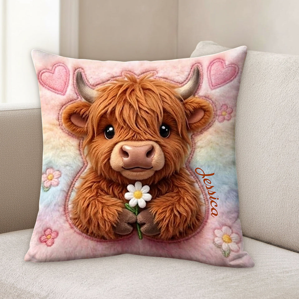 Love Highland Cows - Personalized Highland Cow Premium Faux Fur Pillow