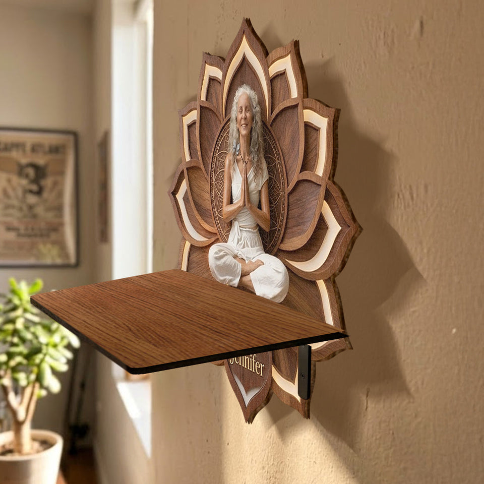 Just Breath - Personalized Yoga Wooden Floating Shelf