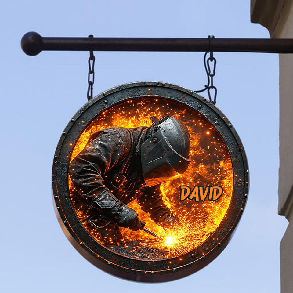 Gift For Welder Man - Personalized Welder Round Metal Sign