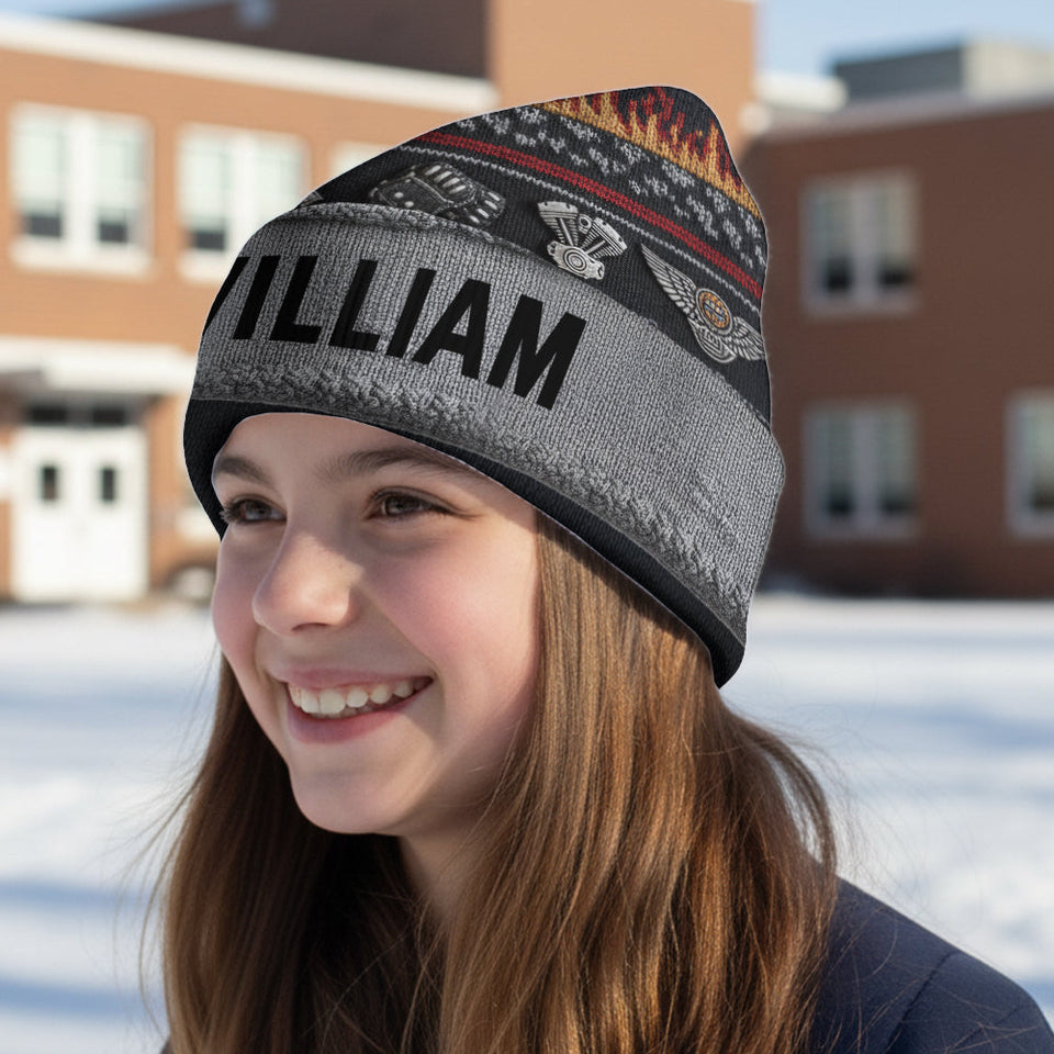 Flame & Engine - Personalized Biker Beanie Hat