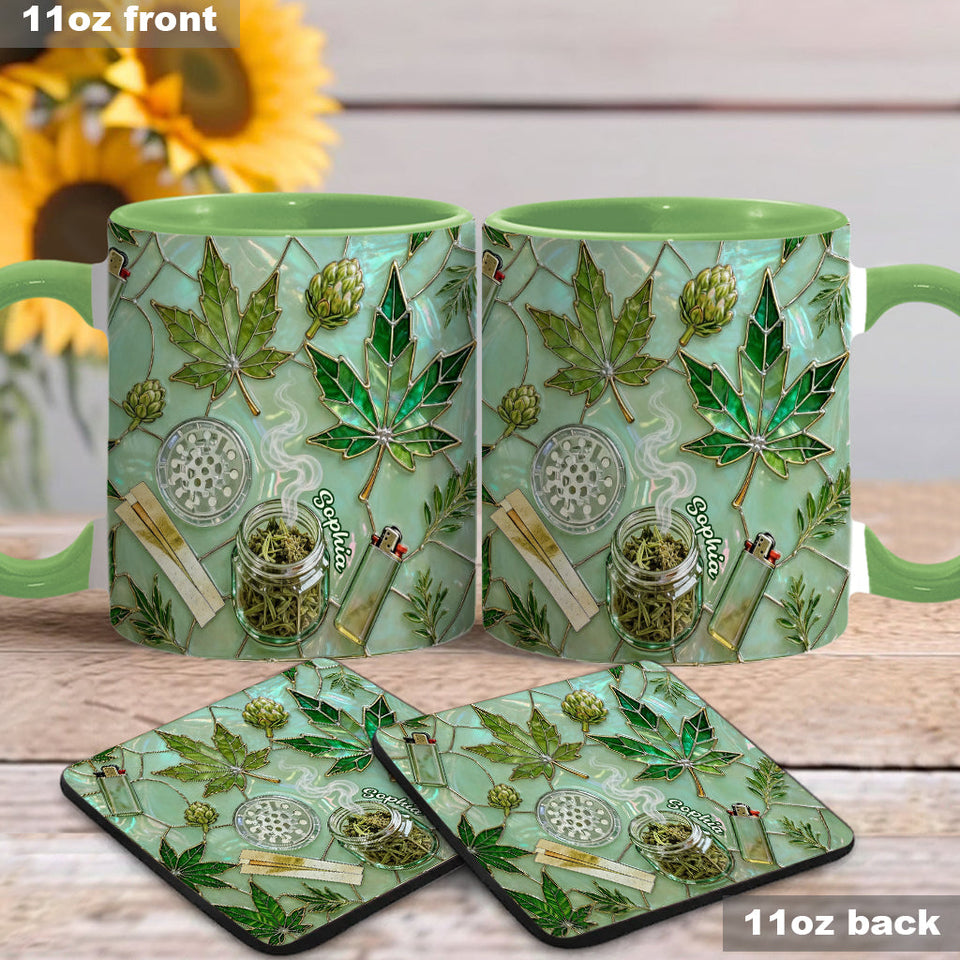 Green Magic Leaf - Personalized Weed Accent Mug & Coaster