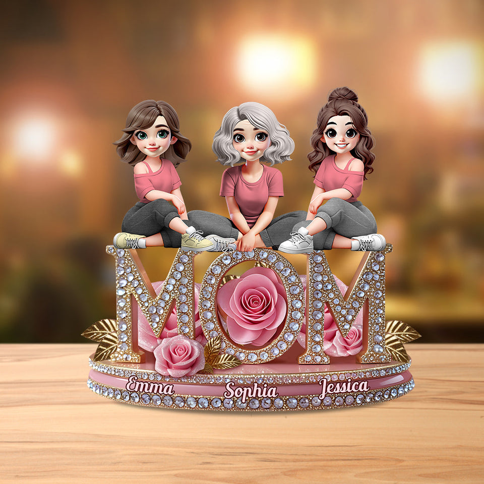 Pink Floral Mom - Personalized Mother Custom Shaped Acrylic Plaque