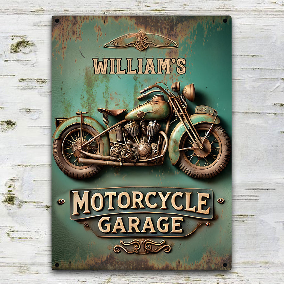 Motorcycle Garage - Personalized Biker Rectangle Metal Sign