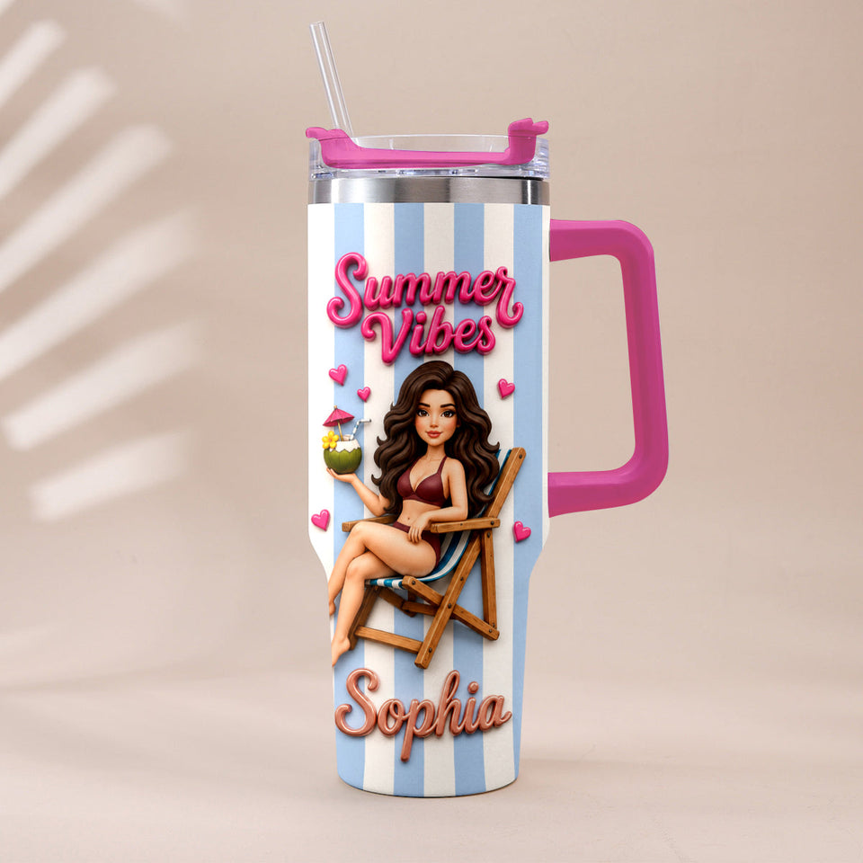 Beach Lovin' Girl - Personalized Sea Lover Tumbler With Plush Charm