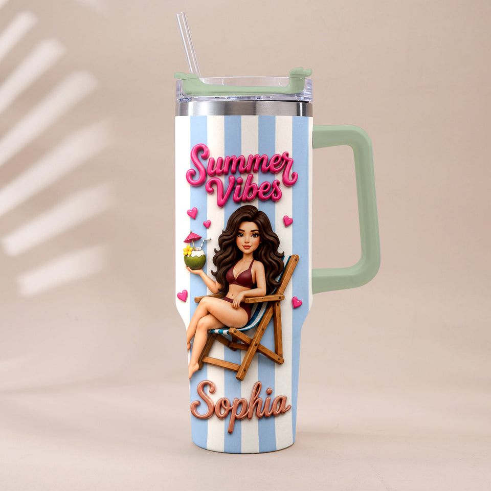 Beach Lovin' Girl - Personalized Sea Lover Tumbler With Plush Charm