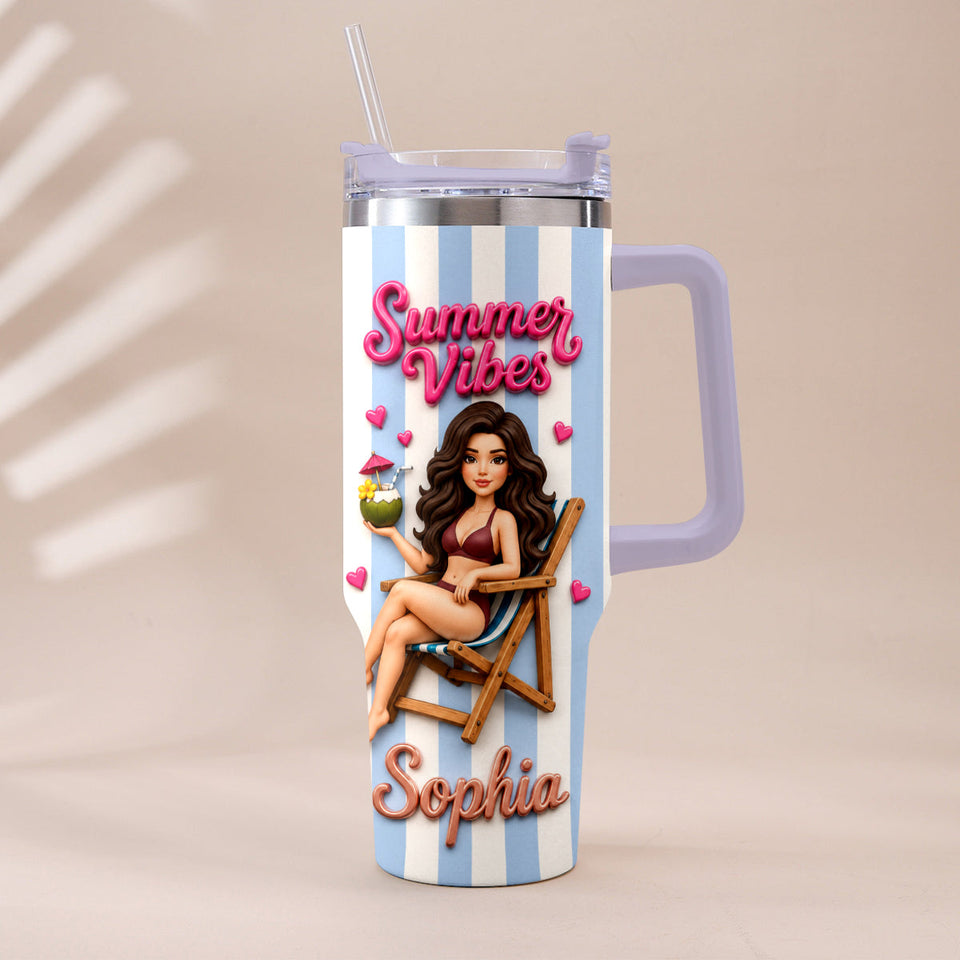 Beach Lovin' Girl - Personalized Sea Lover Tumbler With Plush Charm