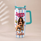 Beach Lovin' Girl - Personalized Sea Lover Tumbler With Plush Charm