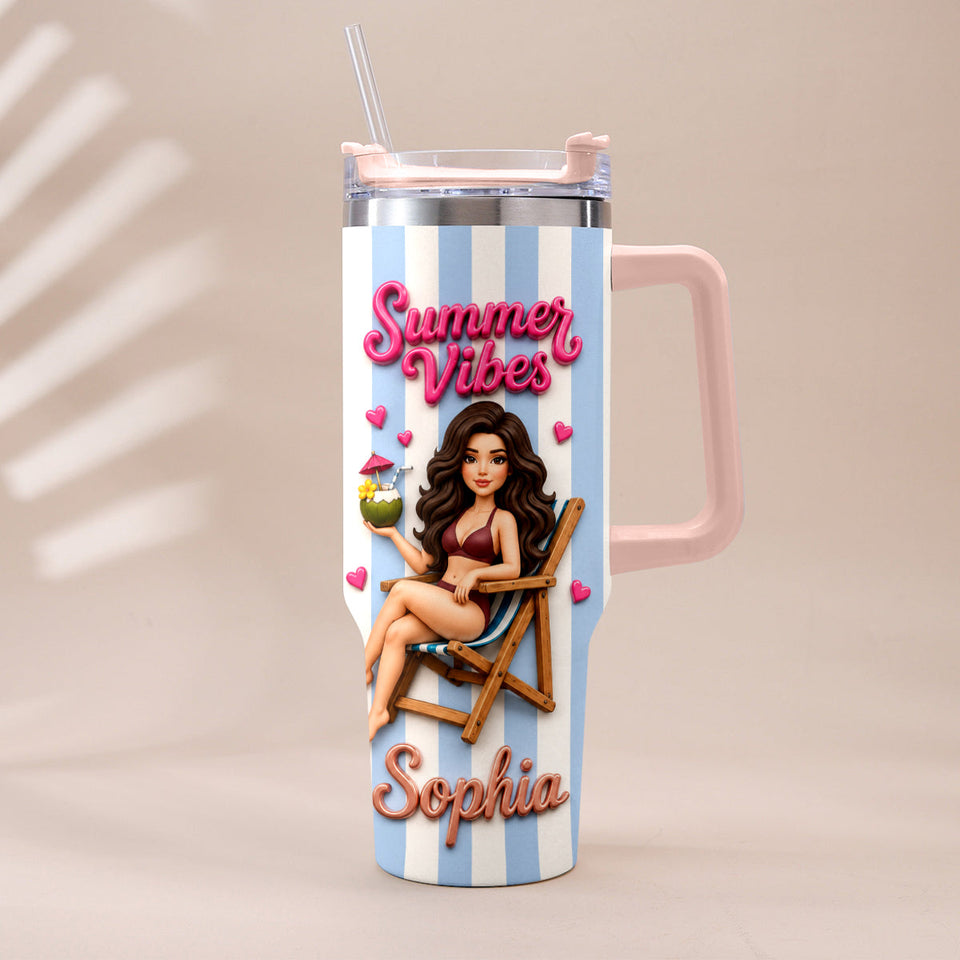 Beach Lovin' Girl - Personalized Sea Lover Tumbler With Plush Charm