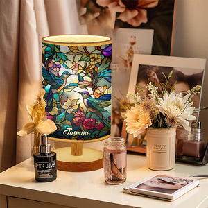 Stunning Hummingbird - Personalized Tableside Lamp With Wood Base