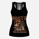 Boots On The Ground - Personalized Cowgirl Hollow Tank Top and Leggings