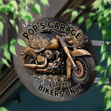 Biker Only Motorcycle Garage - Personalized Biker Round Metal Sign