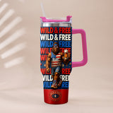 4th of July, Bigfoot Independence Day - Personalized Bigfoot Tumbler With Handle
