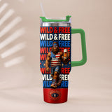 4th of July, Bigfoot Independence Day - Personalized Bigfoot Tumbler With Handle