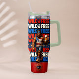 4th of July, Bigfoot Independence Day - Personalized Bigfoot Tumbler With Handle