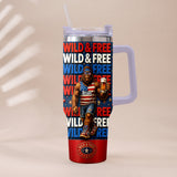 4th of July, Bigfoot Independence Day - Personalized Bigfoot Tumbler With Handle