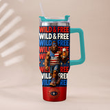 4th of July, Bigfoot Independence Day - Personalized Bigfoot Tumbler With Handle