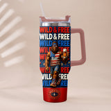 4th of July, Bigfoot Independence Day - Personalized Bigfoot Tumbler With Handle