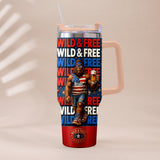 4th of July, Bigfoot Independence Day - Personalized Bigfoot Tumbler With Handle