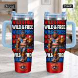 4th of July, Bigfoot Independence Day - Personalized Bigfoot Tumbler With Handle