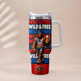 4th of July, Bigfoot Independence Day - Personalized Bigfoot Tumbler With Handle