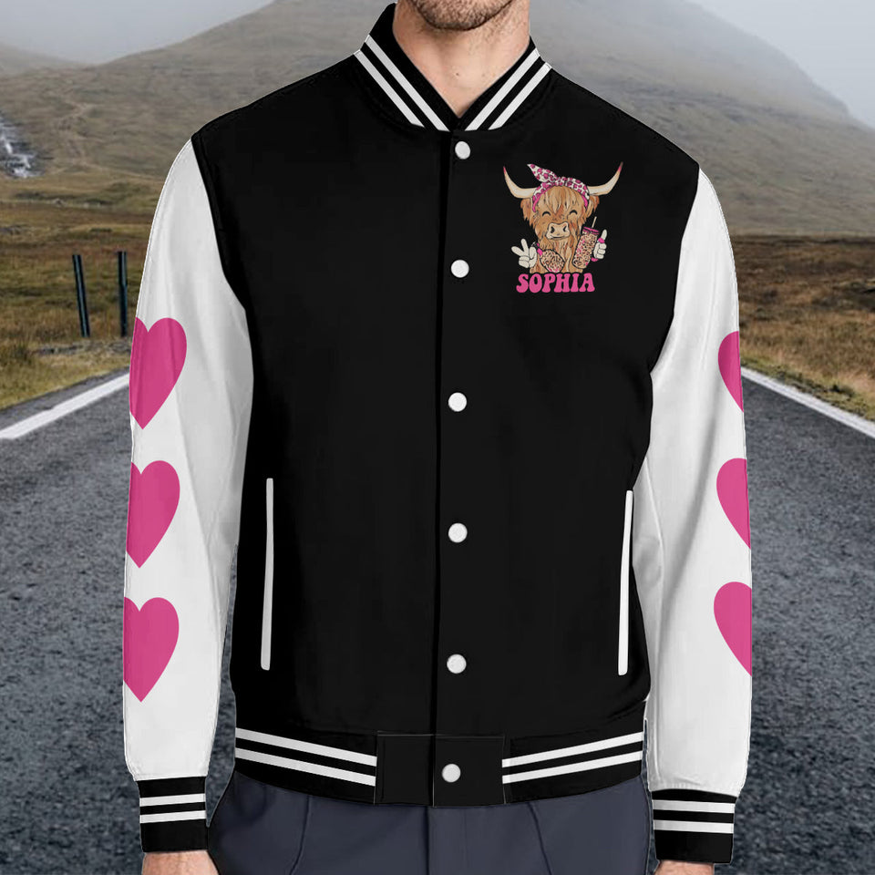Love Highland Cow - Personalized Highland Cow Varsity Jacket