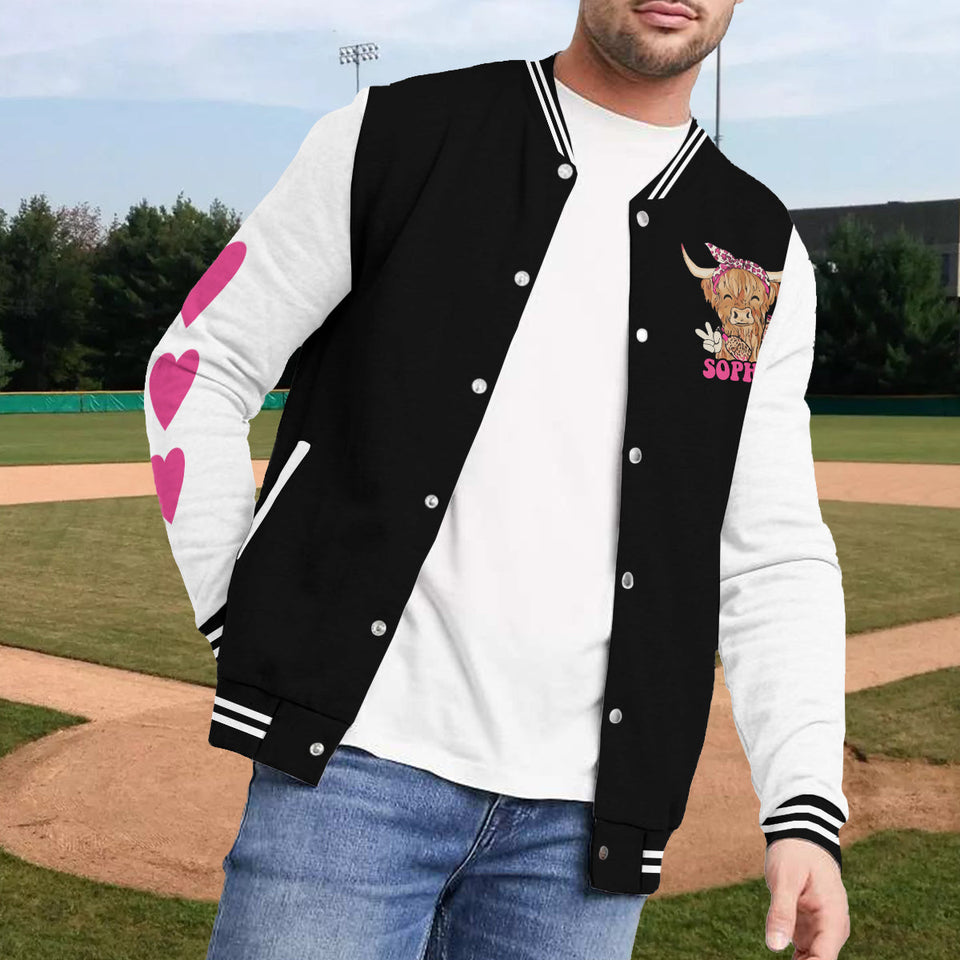 Love Highland Cow - Personalized Highland Cow Varsity Jacket