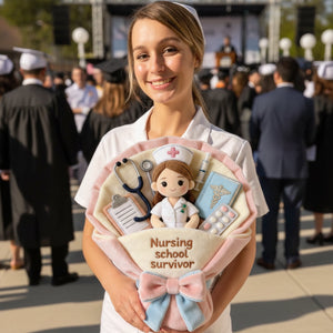 Nursing Is A Work Of Heart Plush Bouquet Thank You - Personalized Nurse Premium Faux Fur Pillow