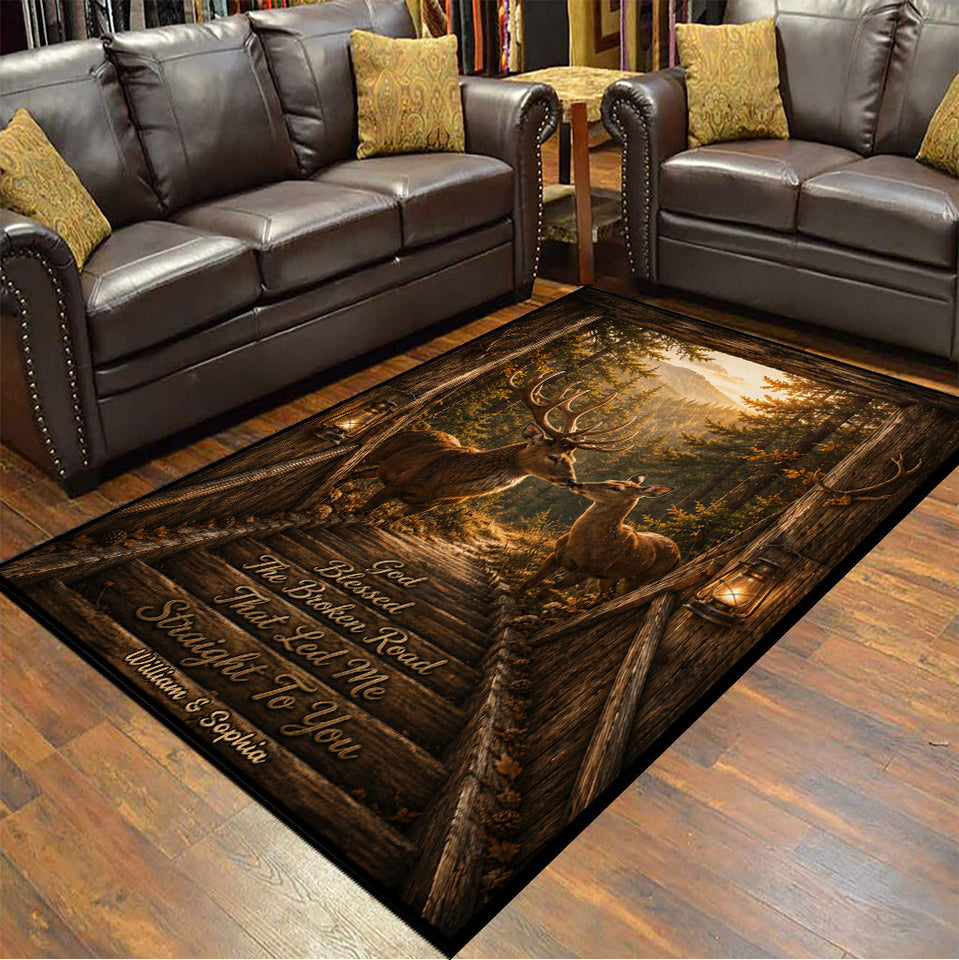 God Blessed The Broken Road That Led Me Straight To You - Personalized Hunting Rug