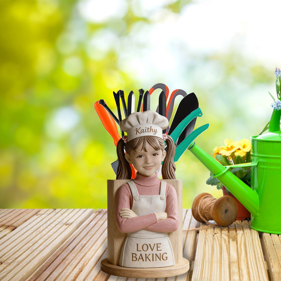 Love Baking - Personalized Wooden Baking Utensils Holder