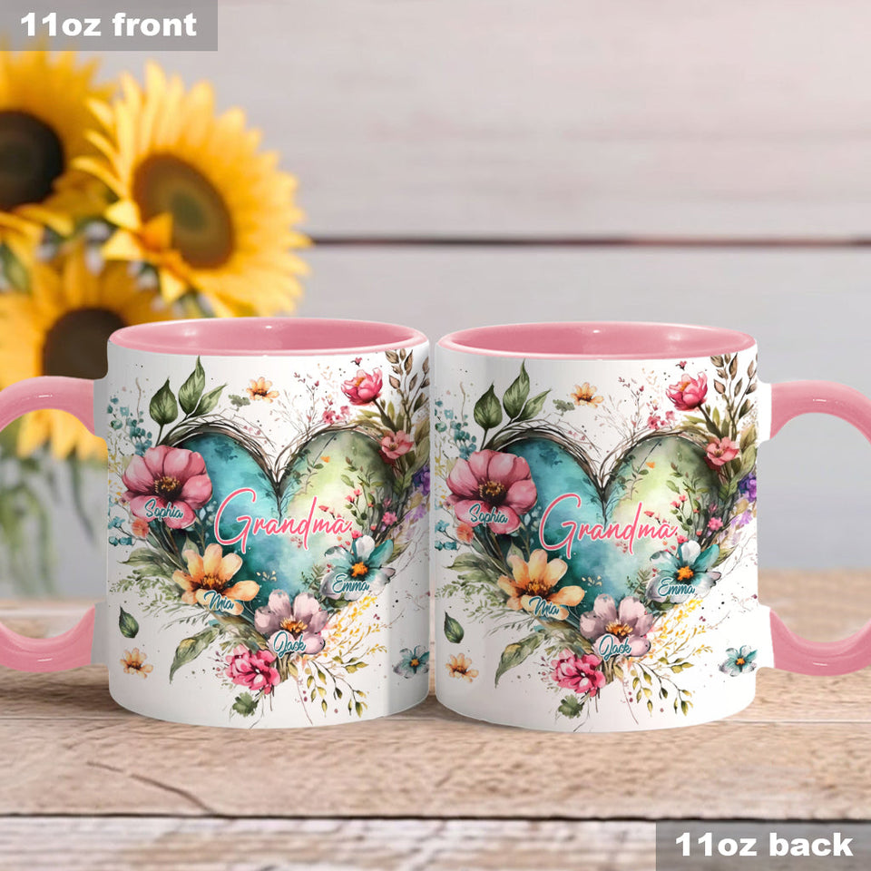 Grandma's Mom's Flowers - Personalized Grandma Accent Mug