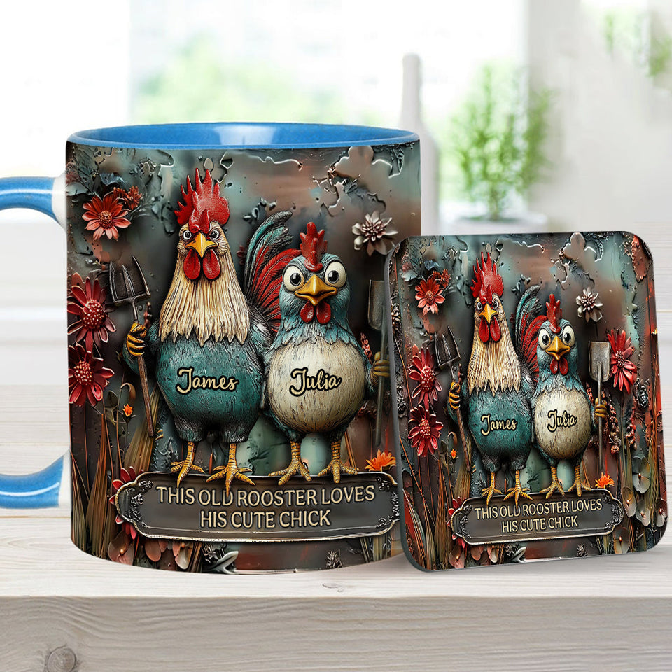 This Old Rooster Loves His Cute Chick - Personalized Chicken Accent Mug